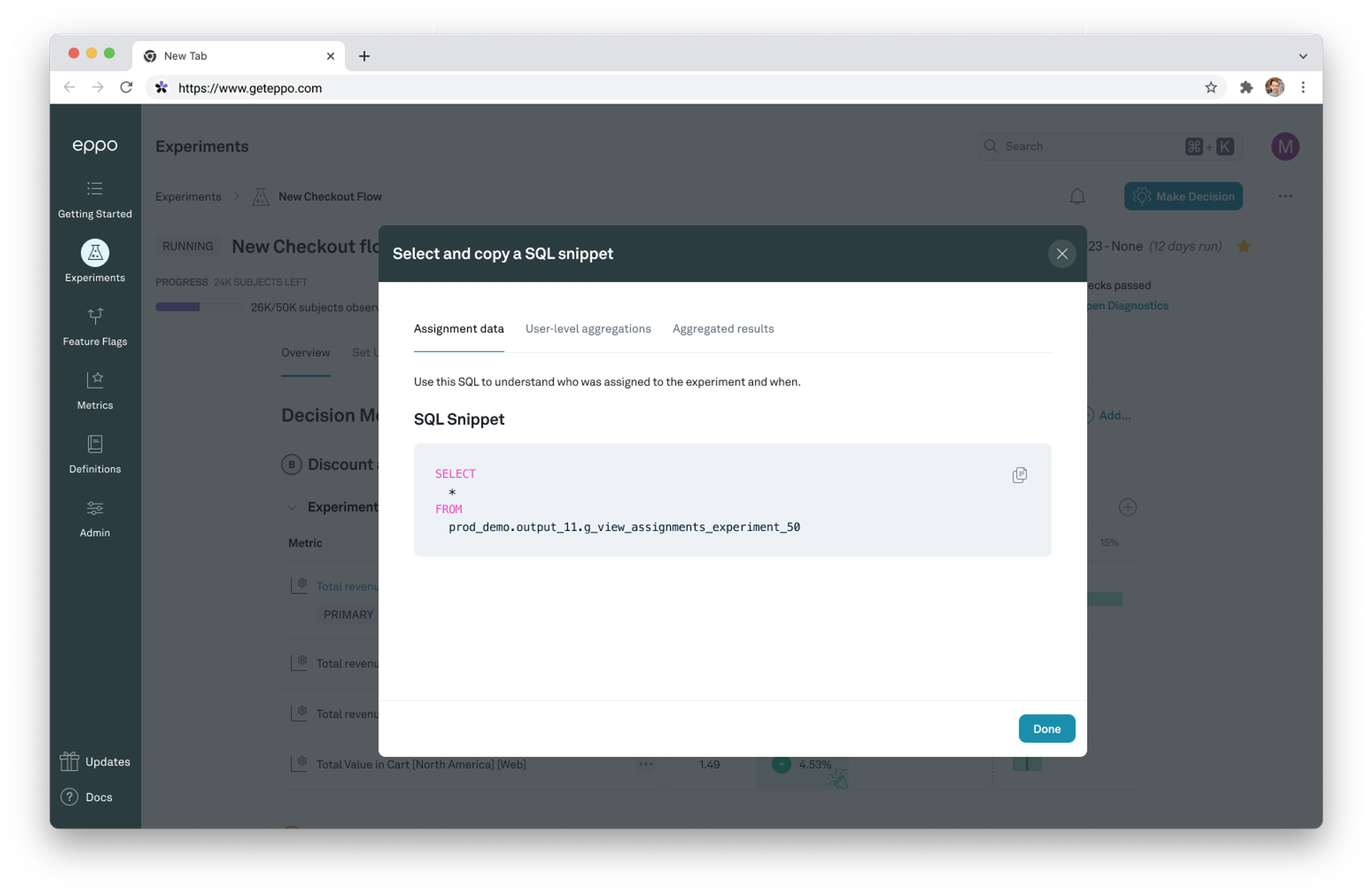 Copy SQL modal